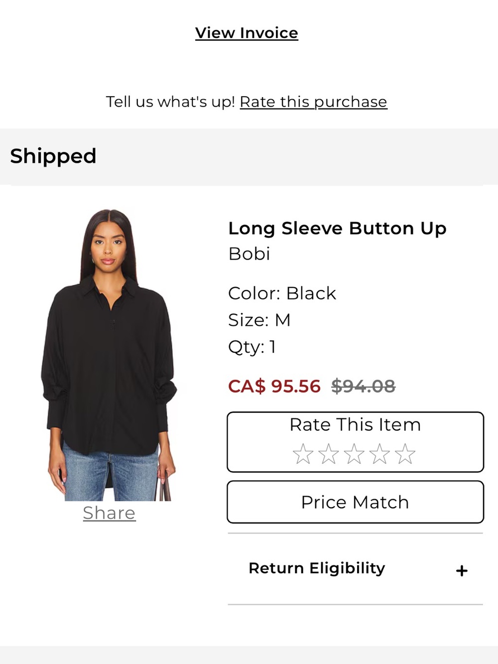 bobi Black Long Sleeve Button-Down Shirt